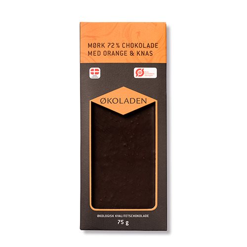 Økoladen Chokolade mørk orange/knas Ø 72% - 75 g