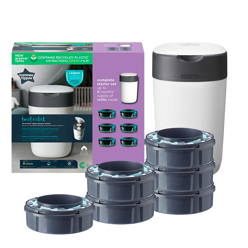 Tommee Tippee Sangenic Twist& Click Blespand Hvid + Refill (1 stk + 6 stk)