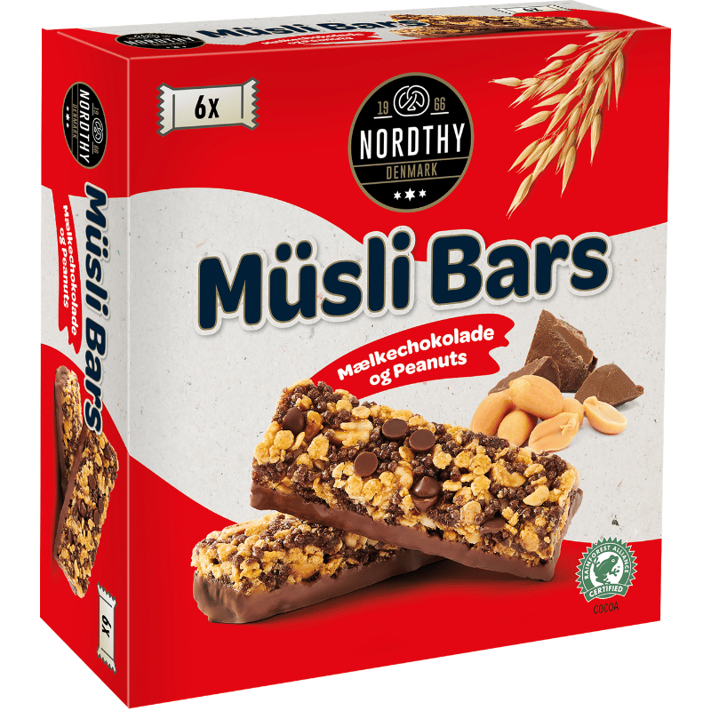 Nordthy Müsli Bars Peanuts & Mælkechokolade (6 stk)