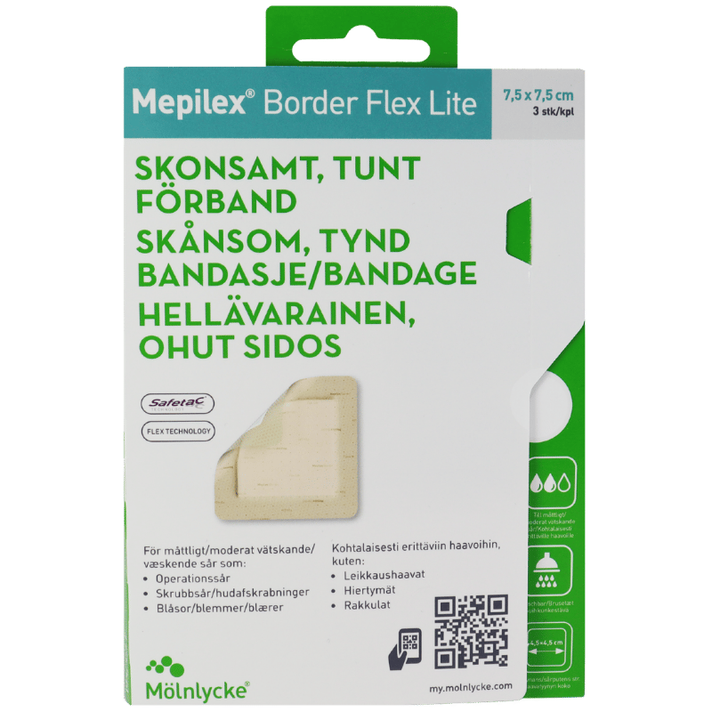 Mepilex Border Flex Lite Tynd Fleksibel Skum M. Silikoneklæb 7,5 x 7,5 cm (3 stk)