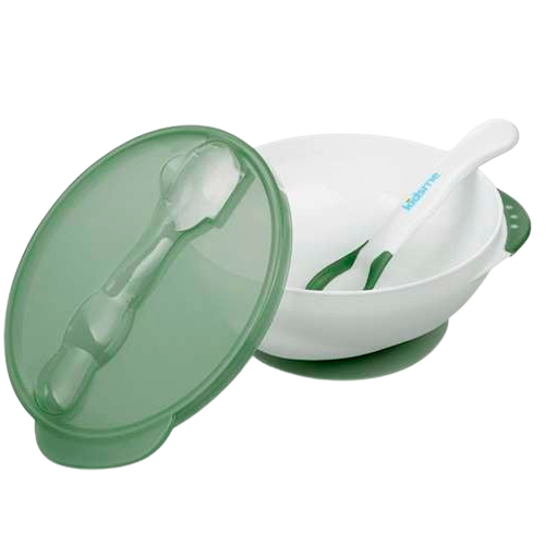 Kidsme Dyb Tallerken m. Sugekop & Temperaturske Green (1 stk)