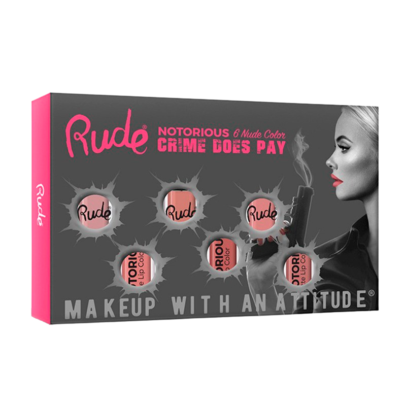 RUDE Cosmetics Crime Does Pay 6 Lip Colors Nude (1 sæt)