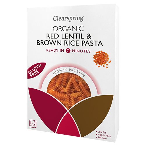 Clearspring Røde linser & brune ris fusilli Ø - 250 gr.
