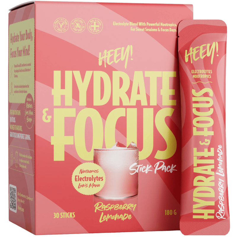 Heey! Hydrate & Focus Electrolytes + Lions Mane Raspberry Lemonade (30 x 6 g)