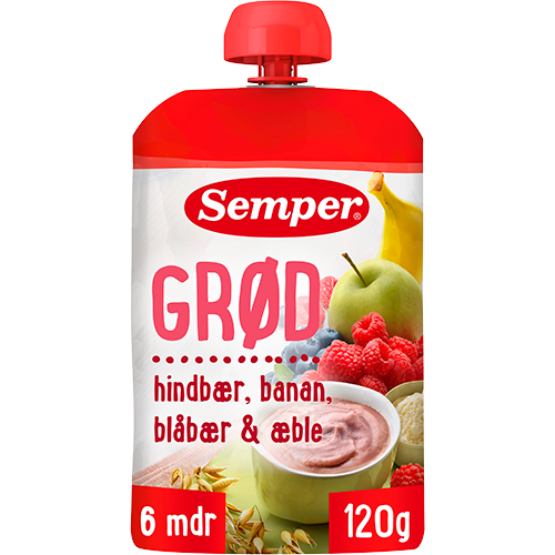 Semper Grød Hindbær/Banan/Blåbær/Æble 6M (120 g)