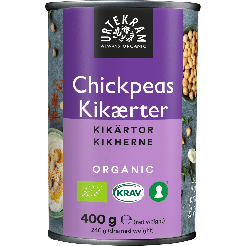 Urtekram Forkogte Kikærter Ø - 400 g.