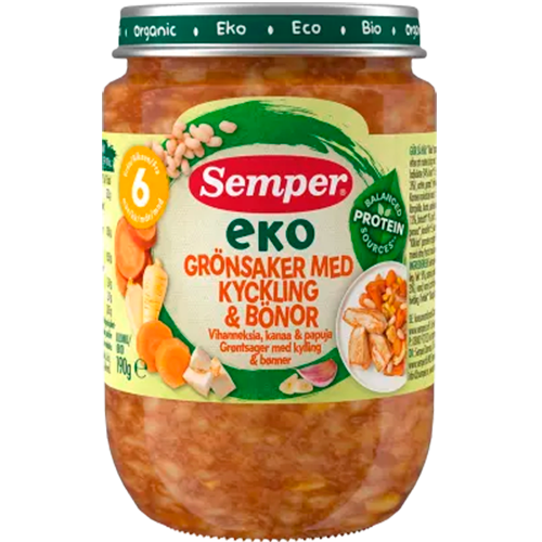 Semper Grøntsager Med Kylling & Bønner 6M Ø (190 g)