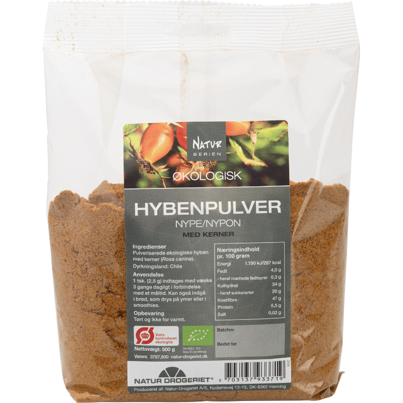 Hybenpulver Økologisk fin m. frø - 500 gr.