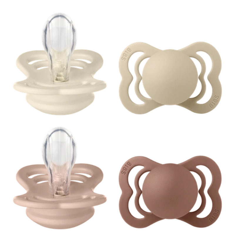Bibs Pacifier Supreme Silicone Size 1 Ivory/Vanilla/Blush/Woodchuck (4 stk)