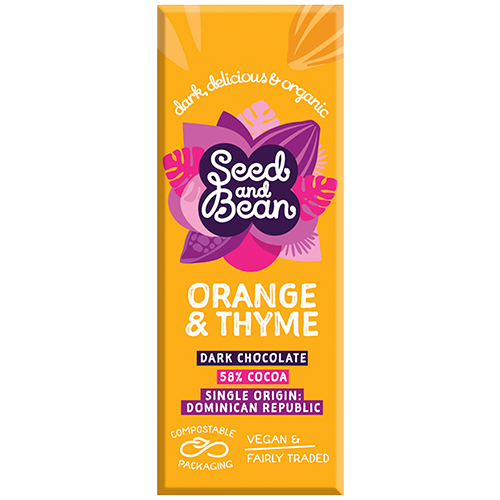 Seed & Bean Mørk Chokolade Sød appelsin & Timian 58% Ø - 25 g