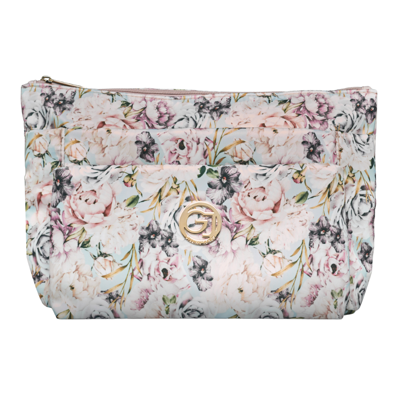 Gillian Jones 3-rums Kosmetiktaske i Rosa Storblomstret Print (1 stk)