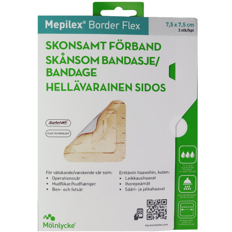 Mepilex Border Flex Fleksibel Skum M. Silikoneklæb 7,5 x 7,5 cm (3 stk)