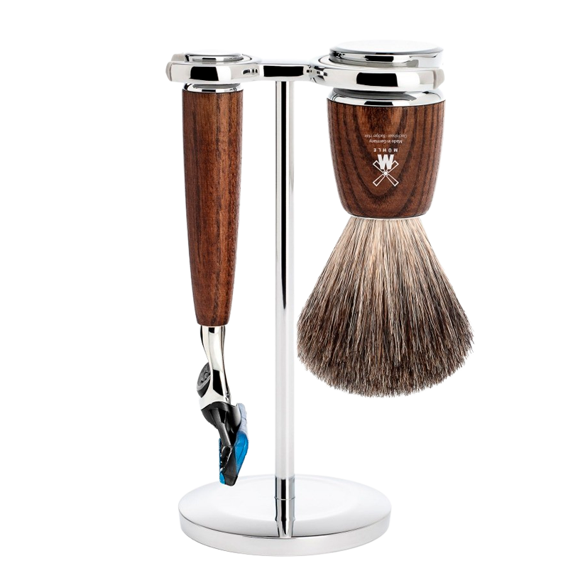 Mühle Barbersæt: Fusion Skaber, Pure Badger Barberkost og Holder, Rytmo, Ask - 1 sæt