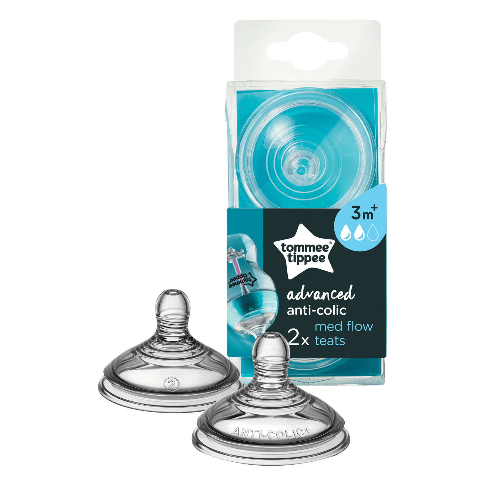 Tommee Tippee Anti-Kolik Flaskesut 3+ Mdr. Medium Flow (2 stk)