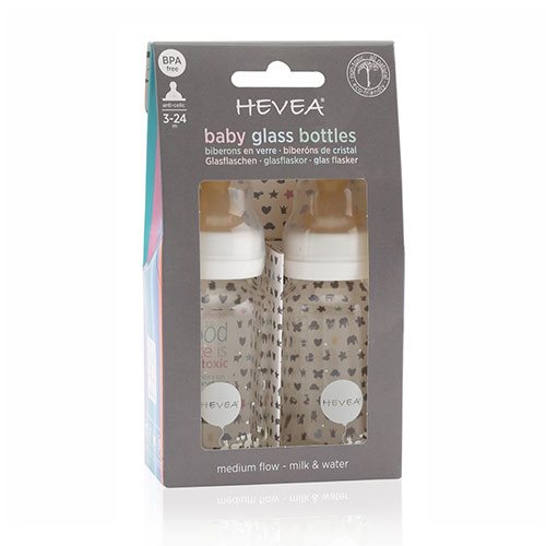 Hevea sutteflaske glas hvid - 2-pak
