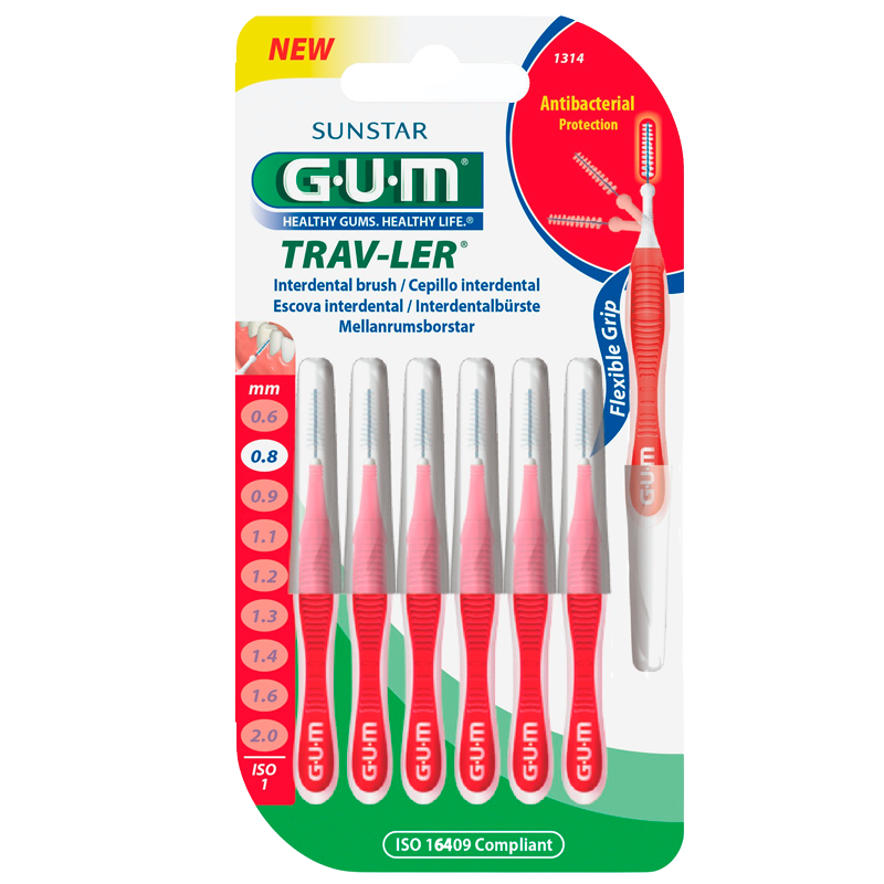 GUM Mellemrumsbørster TravLer Passage 0,8 (ISO 1) - 6 stk