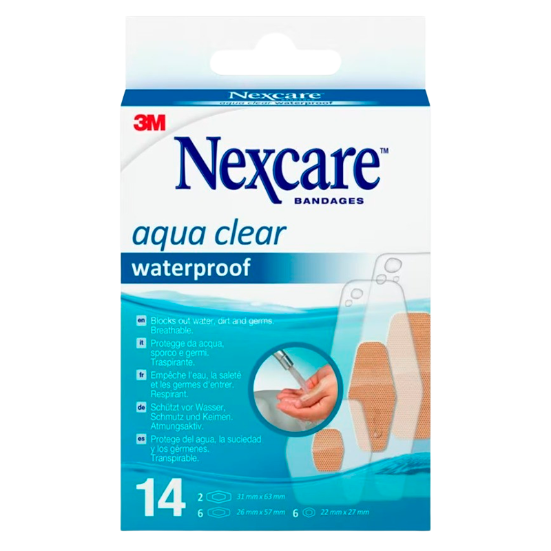 Nexcare Aqua Clear Waterproof Plasters, Assorted (14 stk)