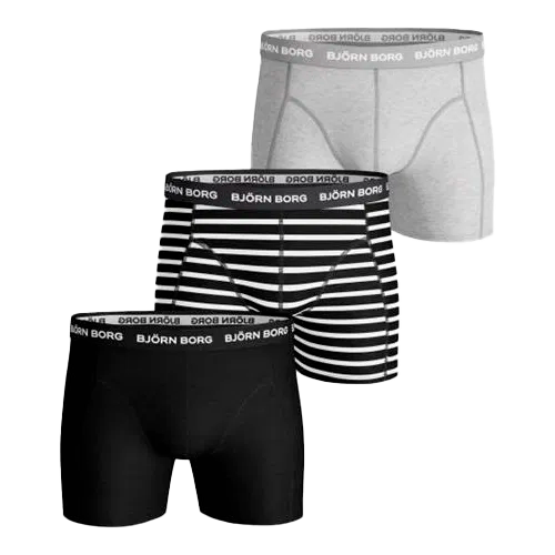 Björn Borg 3-Pack Boxershorts (Sort/Stribet/Grå)-Medium