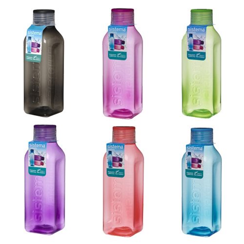 Drikkedunk m. skruelåg 725 ml firkantet: lime, blå, pink, lilla, melon, sort