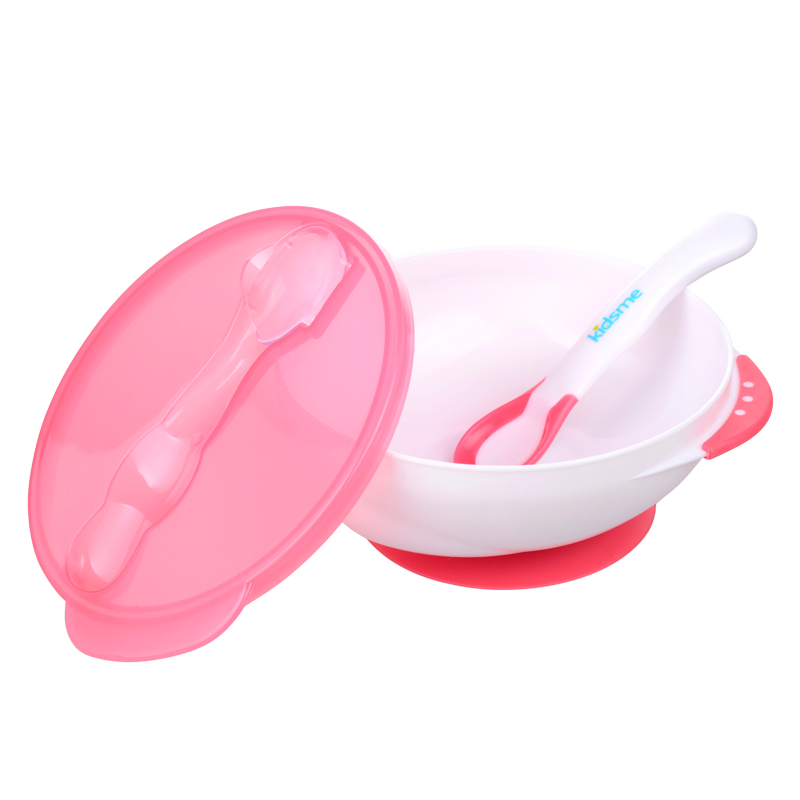 Kidsme Dyb Tallerken Med Sugekop & Temperaturske Pink - 1 sæt