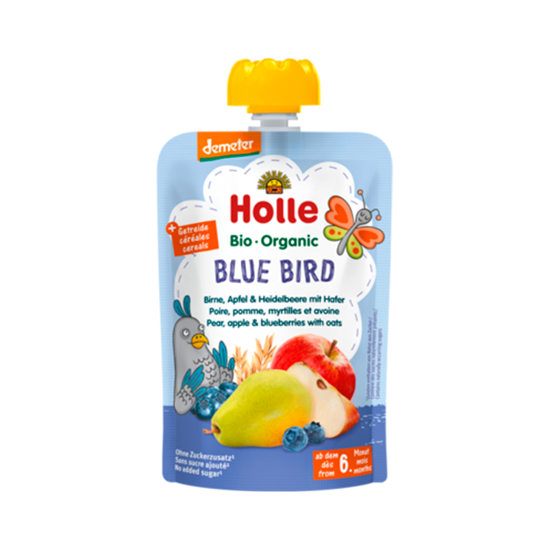 Holle Blue Bird Smoothie m. Pære, Æble, Blåbær & Havregryn Ø (100 g)