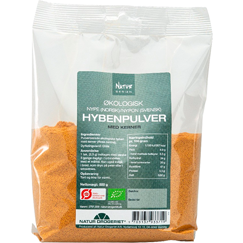 Hybenpulver Økologisk fin m. frø - 500 gr.