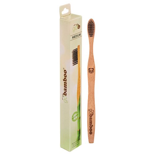Go Bamboo Tandbørste bambus m. sort kul medium (1 stk)