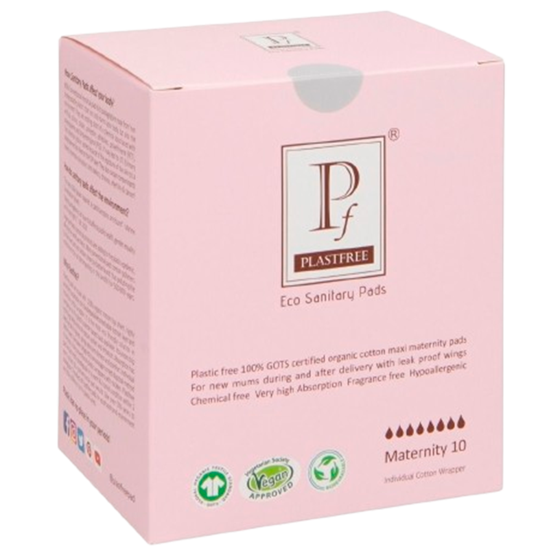 Plastfree 100% Organic Cotton & Plastic-free Maternity Pads (10 stk)