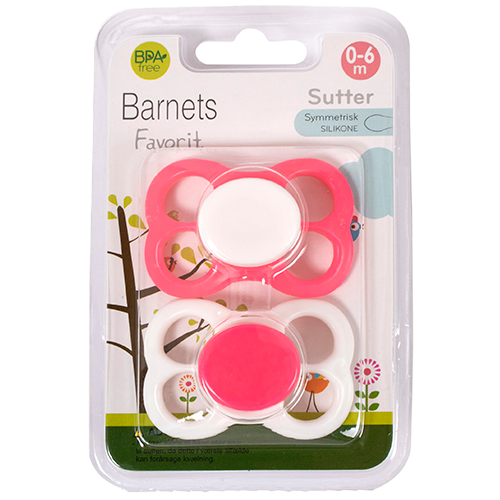 Barnets Favorit Luftsutter Silikone 0-6 Mdr. Pink/Hvid (2 stk)