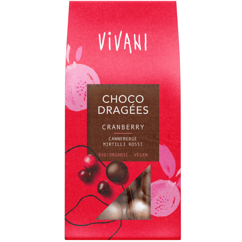 Vivani Choco Dragee Tranebær Ø (75 g)