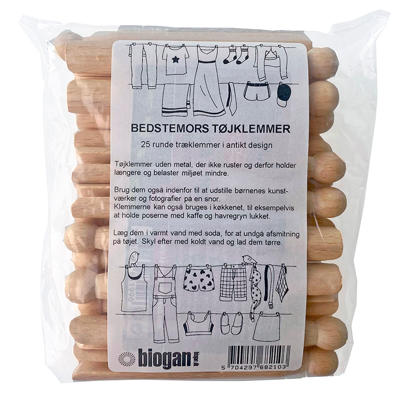 Biogan Runde Træ Tøjklemmer (25 stk)
