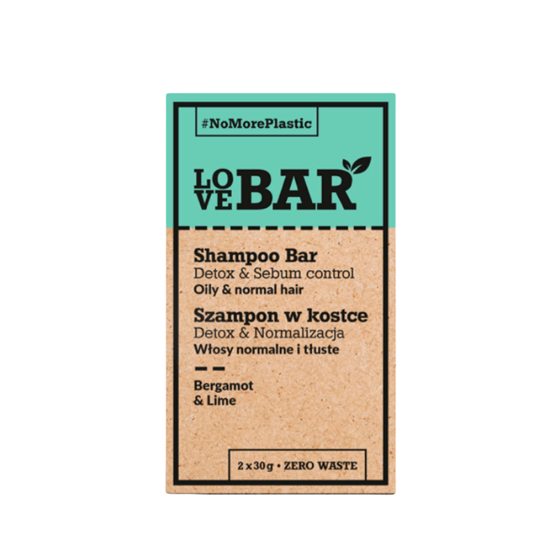 Love Bar Shampoo Bar Detox & Sebum Oily & Normal Hair Bergamot & Lime - 2 x 30 g