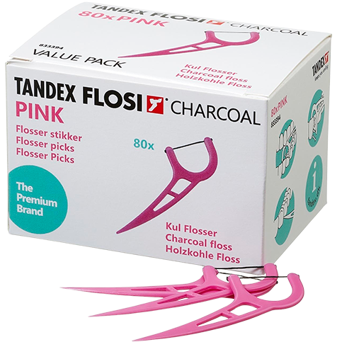 Tandex Flosi Flosser Pink Charcoal Floss (80 stk)