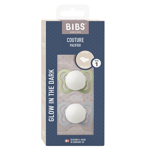 Bibs Pacifier Couture Silicone Size 1 Sage Glow/Cloud Glow (2 stk)