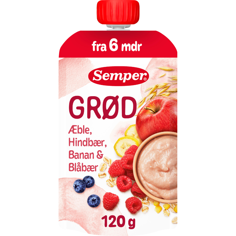 Semper Grød Hindbær/Banan/Blåbær/Æble 6M (120 g)