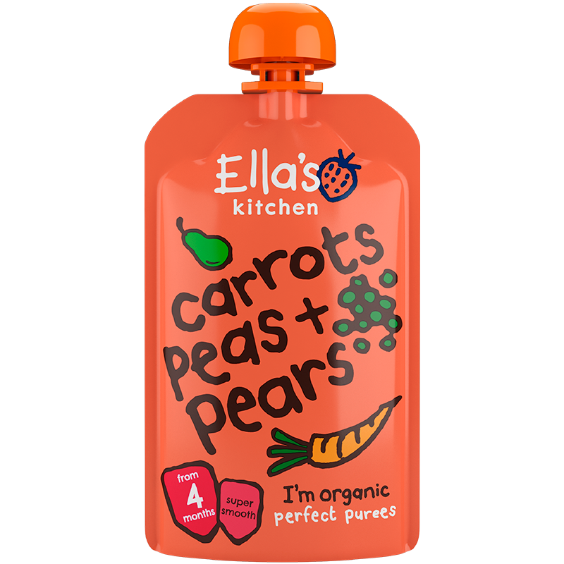 Ellas Kitchen Babymos Gulerod/Ærter/Pære Ø 4 Mdr (120 gr)