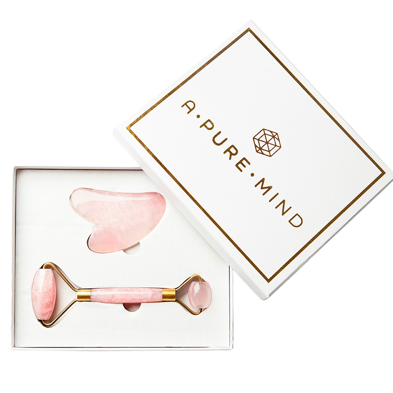 A Pure Mind Faceroller Gua Sha Rose Quartz (1 sæt)