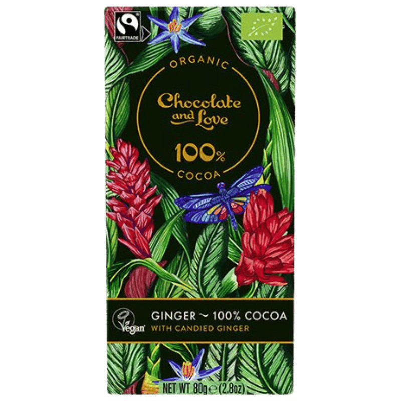 Chocolate And Love Fairtrade 100% Kakao Med Kandiseret Ingefær Ø (80 g)