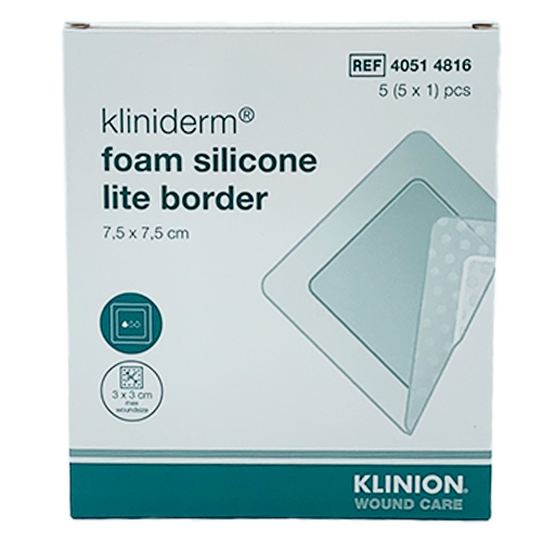 Kliniderm Foam Silikone Lite Border 7,5x7,5 cm - 5 stk