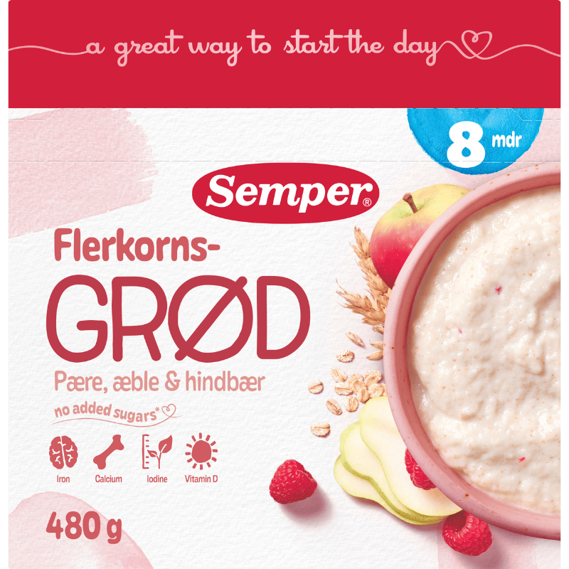 Semper Fuldkornsgrød Mild & Med Frugt 8M (480 g)