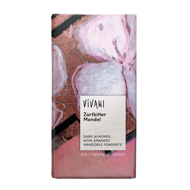 Vivani chokolade mørk med hele mandler Ø 100 gr.