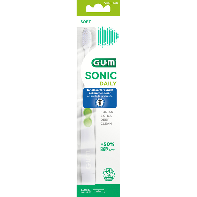 GUM Batteritandbørste Sonic Hvid Soft (1 stk)