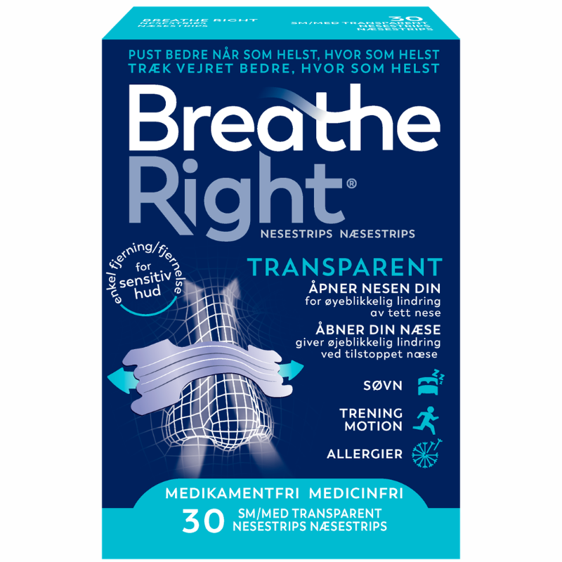 Breathe Right Næsestrips Transparent Small/Medium (30 stk)