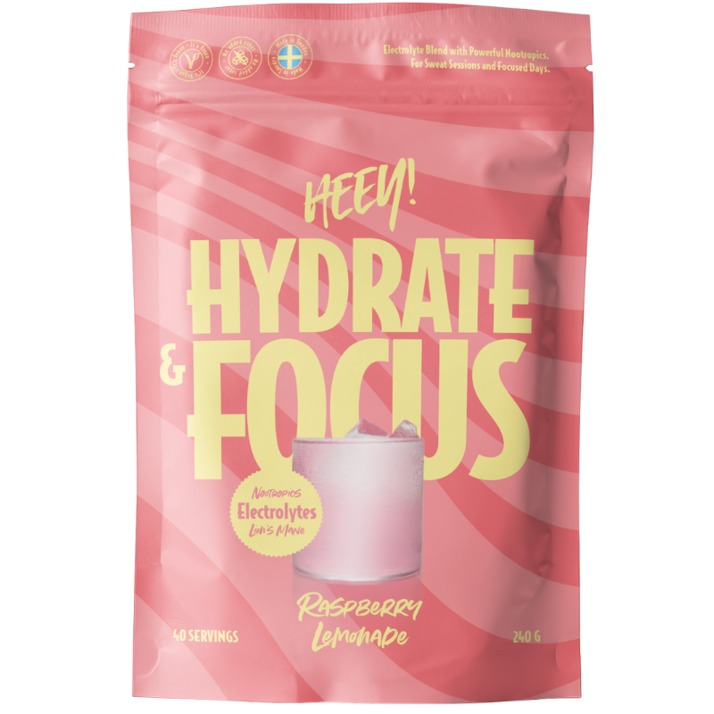 Heey! Hydrate & Focus Electrolytes + Lions Mane Raspberry Lemonade (240 g)
