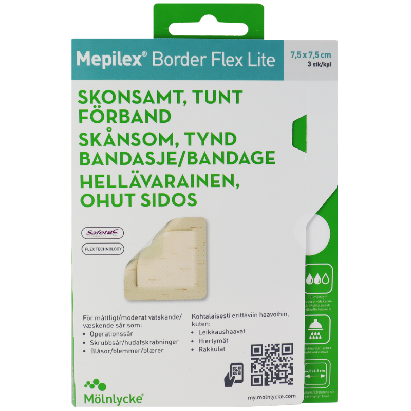 Mepilex Border Flex Lite Tynd Fleksibel Skum M. Silikoneklæb 7,5 x 7,5 cm (3 stk)