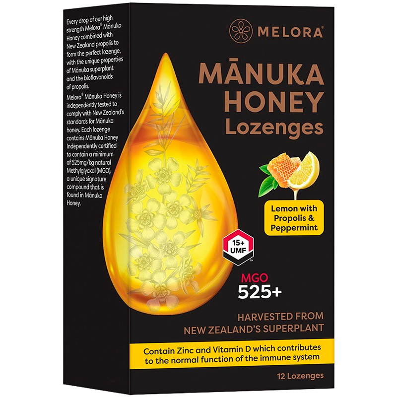 Melora Manuka Honey & Propolis Lozenges Lemon & Peppermint (12 stk)