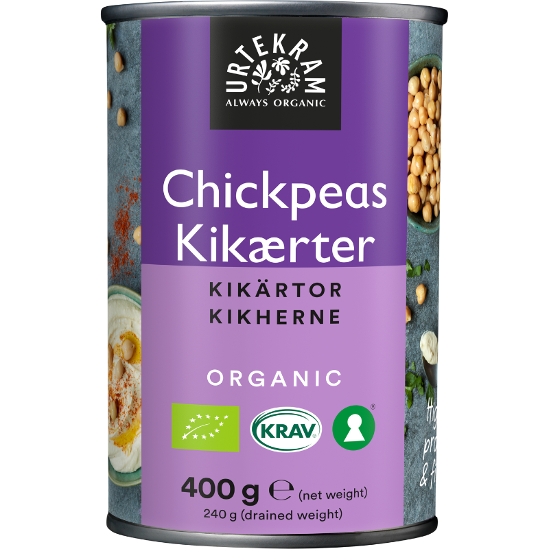 Urtekram Forkogte Kikærter Ø - 400 g.