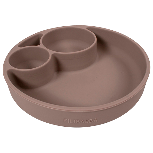 Filibabba Silikone Tallerken Ruminddelt Warm Grey (1 stk)