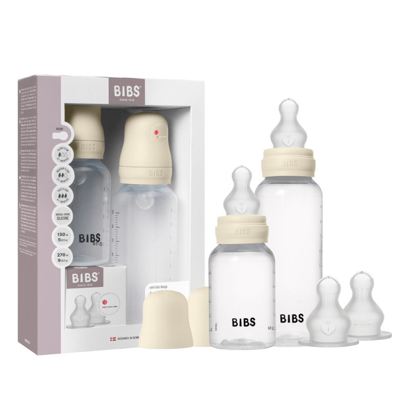 Bibs Grow and Flow Baby Bottle Round Silicone Set 150 ml / 270 ml Ivory (1 sæt)