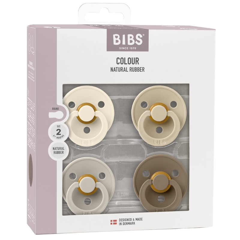 Bibs Pacifier Colour Latex Size 2 Ivory/Sand/Vanilla/Dark Oak (1 sæt)